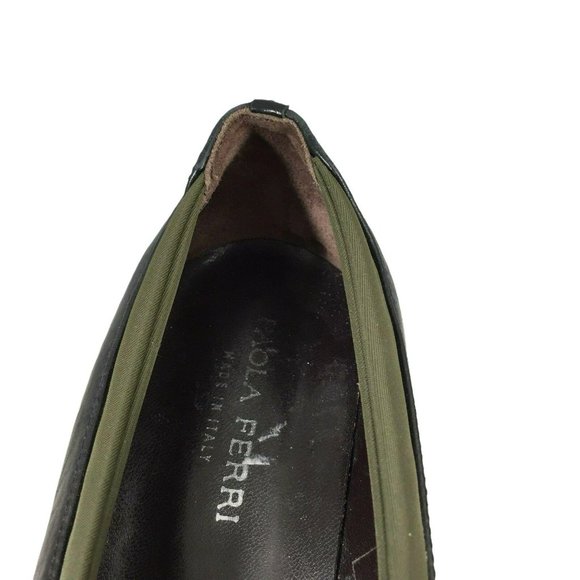 Paola Ferri Italy Shoes Womens EU37 US 6 Black Leather Green Trim Slip On - Picture 10 of 12